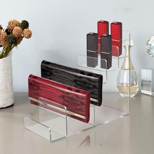 Acrylic Wallet Display Stand Purse Handbag Organizer, Clear Jewelry Riser Display Stand Purse Display Rack, Acrylic Display Shelf for Cosmetic Perfume Jewelry Sunglasses Handbag (4 Tier)