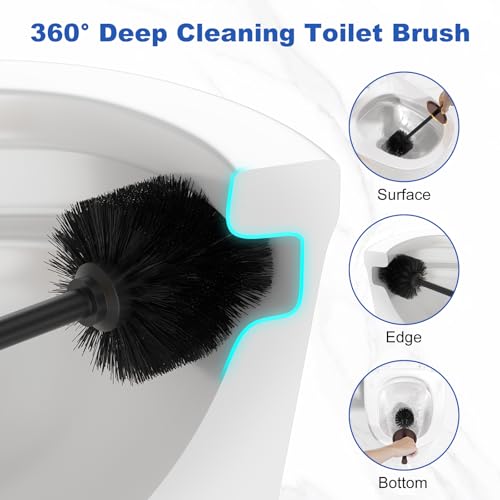 Toilet Brush and Holder Set:304 Stainless Steel Heavy Duty Toilet Bowl Brush,Removable Inner Bowl and Splash Protection,Bathroom Toilet Brush-Dense Bristles for Through Cleaning