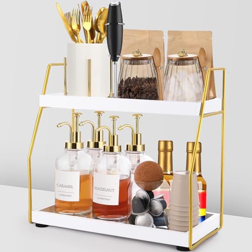 Coffee Bar Accessories,Coffee Station Organizer wi... (Gold)