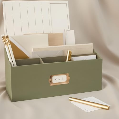 Stylish Linen Mail Organizer for Your Countertop –... (Sage Green | Linen)