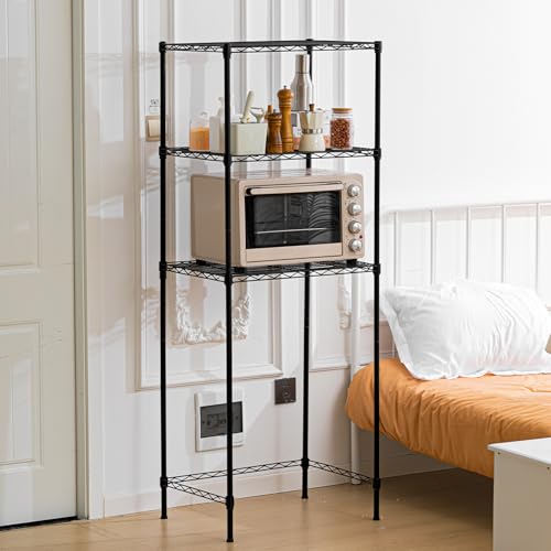 Yaocom Mini Dorm Fridge Shelf Stand with Storage, Over Mini Fridge and Microwave Stand ,Carbon Steel Adjustable Refrigerator Storage Organizer for Dorm Room Apartment Kitchen(Black,3 Layer)