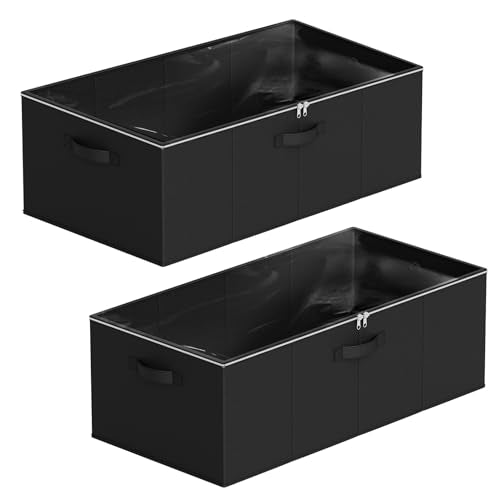 SpaceAid 2 Pack 10" High Under Bed Storage Containers, Large Underbed Storage Organizer Bins with Lids for Bedroom, Dorm, Clothes, Closet Organization, Bed Sheets and Blankets (Black)