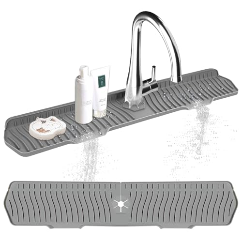 Kitchen Sink Splash Guard Gen2-30" x 6'' Silicone Sink Mat Splash Guard fit for Countertop, Bathroom,Farmhouse,RV by EBIGIC (Grey)
