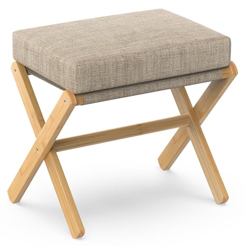 Foldable Foot Stool Ottoman, Modern Foot Rest with... (Natural - Brown)