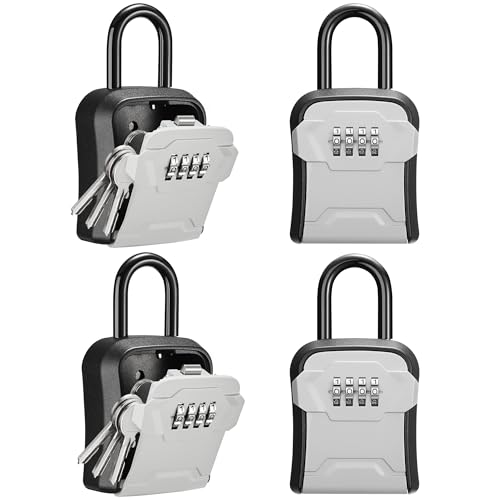 Puroma Lock Box, Key Lock Box Wall Mount & Portable Combination Lockbox with Resettable Code, Security Lockbox for Outside House Keys, Apartment Realtors Spare Keys Storage (4 Pack, Gray)