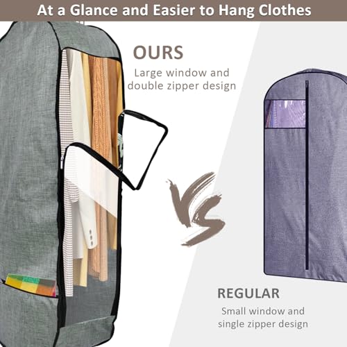 2PCS 50”Garment Bags for Hanging Clothes,Chakera Large Breathable Garment Bag for Closet Storage with 10”Gusseted,Clear Clothing Storage Garment Cover for Dress Sweater with Double Zipper,Grey