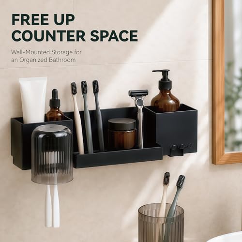 Tooth Brush Holder for Bathroom,Toothbrush Holders Wall Mounted,No Drilling Waterproof Electric Toothbrush Storage Rack, Toothbrush Organizer,Black