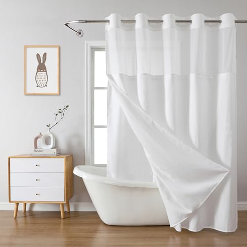 No Hook Waffle Shower Curtain with Snap-in Liner,... (White | Fabric)