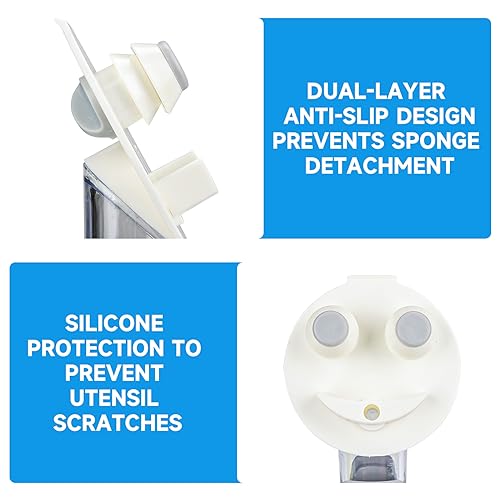 Smile Sponge Dish Wand Holder for Scrub Daddy, Soap Dispensing Handle, Scratch Free Kitchen Handle with Food Scraper