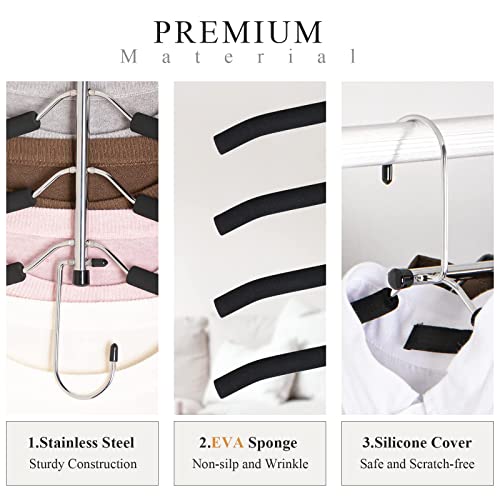 Space Saving Clothes Hangers – 5-in-1 Shirt & Coat Hangers with Non-Slip Foam, Stainless Steel Tiered Closet Organizer for Sweatshirts, Hoodies, Sweaters, T-Shirts – 2 Pack by ZNBEN