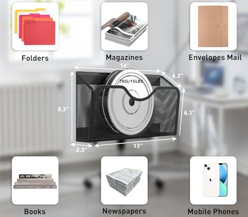 Magnetic File Holder - 3PCS File Paper Mail Organizer No Drilling Magazine Paper Document Holder/Magnetic Hanging File Organizer for File Cabinets, Office, Whiteboard, BLACK