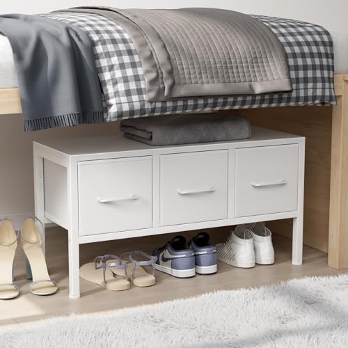 Closet Storage with 3 Fabric Drawers Small White D... (White)