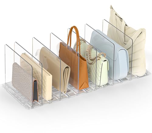 SortNStore Bag & Purse Organizer for Closet: Adjustable Clear Dividers | Plastic Clutch for Closet Organizers Handbag Storage - Keep Carteras & Pocketbook Upright