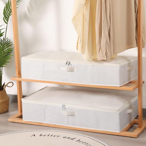 Underbed Storage Organizers,Beige,2 Pack,23.6x11.8x5.9 Inch | Under Bed Storage Container with Lids,Fabric Boxes,Drawer Organizer Bags,Foldable Baskets for Bedroom