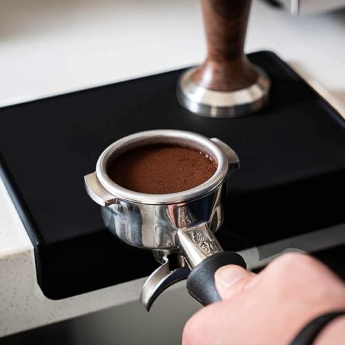 watchget Espresso Tamping Mat,Silicone Portafilter Pad for Counter | Ultra Thick,Waterproof and Heat Resistant,Non-Slip Corner Tamper Mat,Barista Espresso Machine Accessory,8"x6", Black