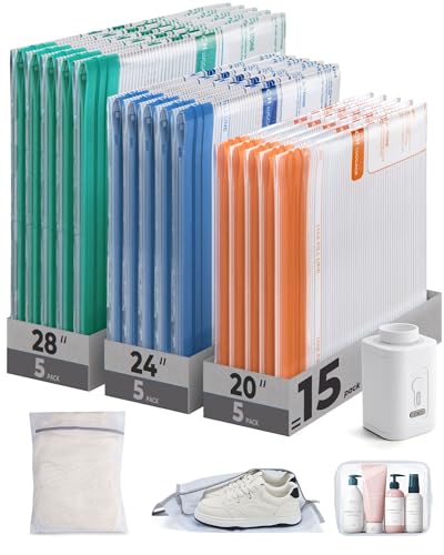 Travel Vacuum Bags with Rechargeable Electric Pump... (18 Count | Multicolor)