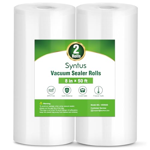 Syntus 2 Rolls 8" x 50' Vacuum Sealer Bags, BPA Free for Food Storage | 4mil Thick, Custom Length, Keep Food Fresh Longer, Freezer Microwave Sous Vide Cooking, Works with Most Vacuum Sealers