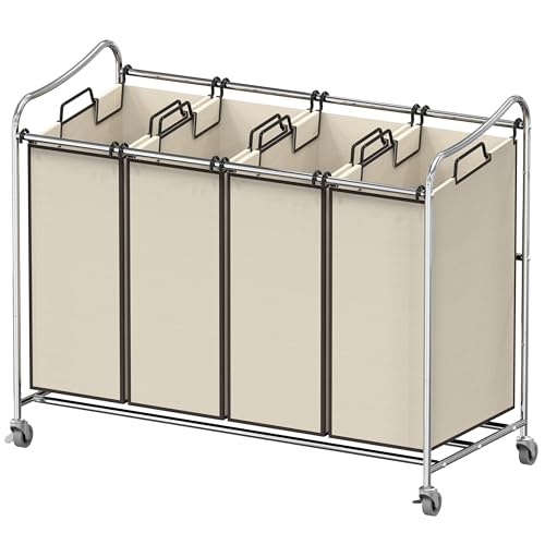 4-Bag Heavy Duty Rolling Laundry Sorter Cart, Chro... (Chrome | Metal)