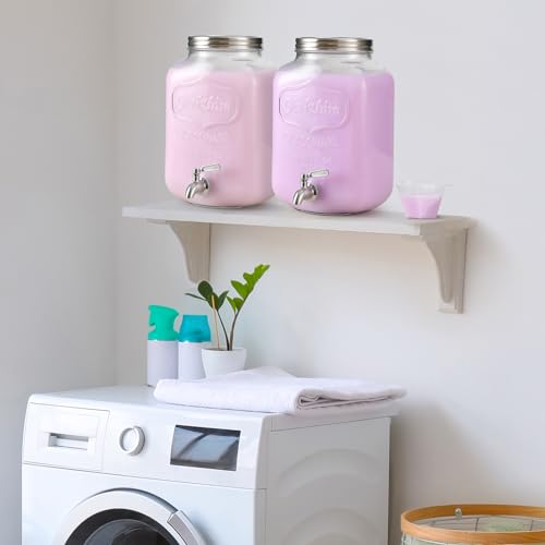 2 Gallon Glass Beverage Dispenser, 18/8 Stainless Steel Spigot and Lid - Glass Drink Dispensers for Parties - Mason Jar Drink Dispensers with Lids - Laundry Detergent Holder