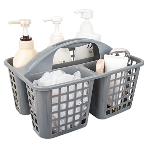 Portable Shower Caddy Basket Plastic Storage Basket with Compartments Grey | Sturdy Large Capacity Cleaning Supplies Organizer Divided Tool Bin for Bathroom Kitchen Bedroom College Dorm Essentials