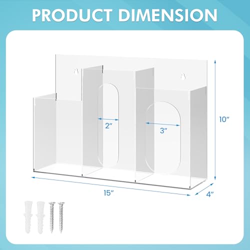WAHFAY Acrylic Hygiene Dispenser Sanitation Station with Three Compartment, Gloves Masks Hairnets Box Holder, Wall Mount or Tabletop Clear Storage Containers