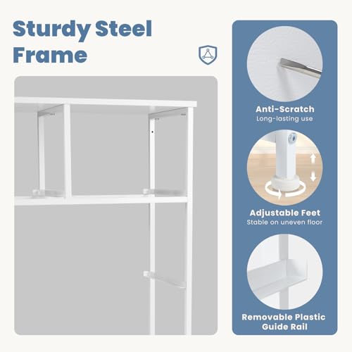 Dresser for Bedroom with 7 Drawers, Anti-Tip Fabric Storage Tower | Organizer Unit with Wood Top and Metal Frame, Organizer for Clothes, Closet, Entryway, Furniture, White