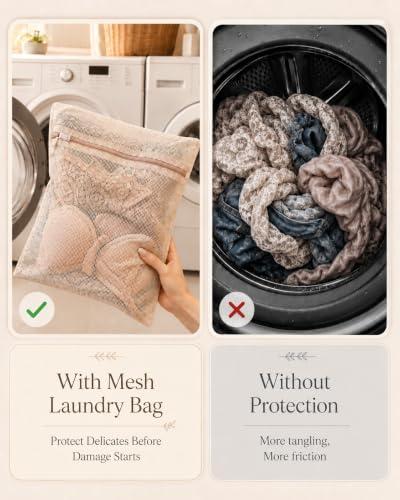 Mesh Laundry Bags for Delicates 6-Pack – 11.81 x 15.74 inch Large & Sturdy Organic Pure Cotton Breathable Zippered Delicate Wash Bags for Washing Machine, Lingerie, Bra, Clothes, Large Capacity