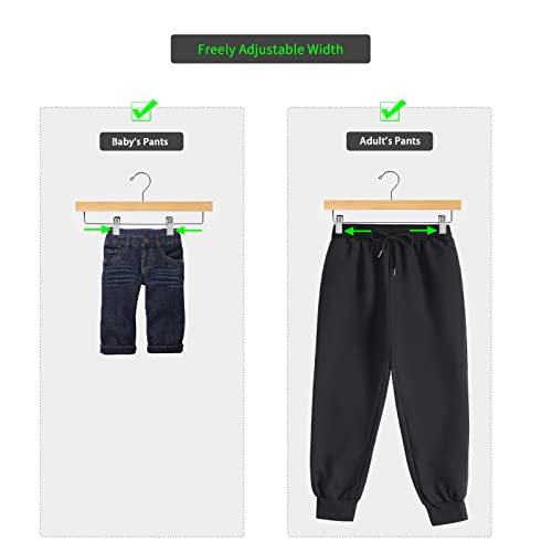 Nature Smile Wooden Pants Skirt Hangers with Clips, Natural, Pack of 10 | Lotus Wood Bottom Jeans Skirt Hanger with Anti Rust Hook