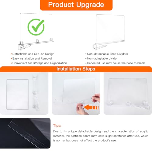Fixwal 12 PCS Clear Acrylic Closet Shelf Dividers | Detachable shelf organizers for wardrobe organization, wooden shelves, clothes and purse storage