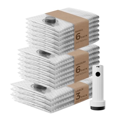 Vacuum Bags for Clothing with Rechargeable Air Pum... (16 Count | Polyester)