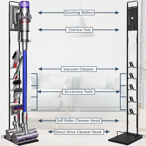 Lasvea Vacuum Stand Compatible with V15 V11 V10 V9 V8 V7 V6 with Wheels,Heavy Base Metal Bracket Holder, Storage Bracket Stand for Cordless Vacuum Cleaners & Accessories & Attachments