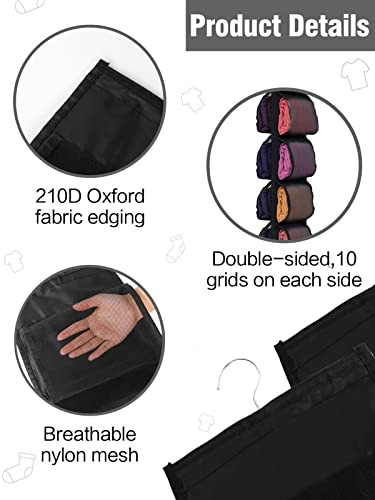 2 Pack 40-Pocket Hanging Legging Organizer Storage, Dorm Essentials | Double-sided, Breathable Mesh, Saving Space, Storage Yoga T-Shirts Bras Socks Pants Tank Top Towel