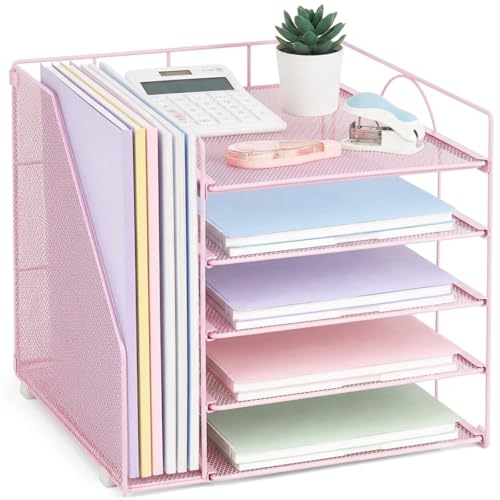 Desk Organizers and Accessories, 5-Tier Paper Lett... (Pink | Metal)