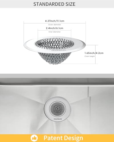 Reversible Kitchen Sink Drain Strainer Basket, Fits Sink & Garbage Disposal | Fast Drainage, Anti-Slip, Easy Clean, Anti-Clogging, Rust-Proof, Large Capacity, Universal 4.4-Inch, Patented Chain Mesh