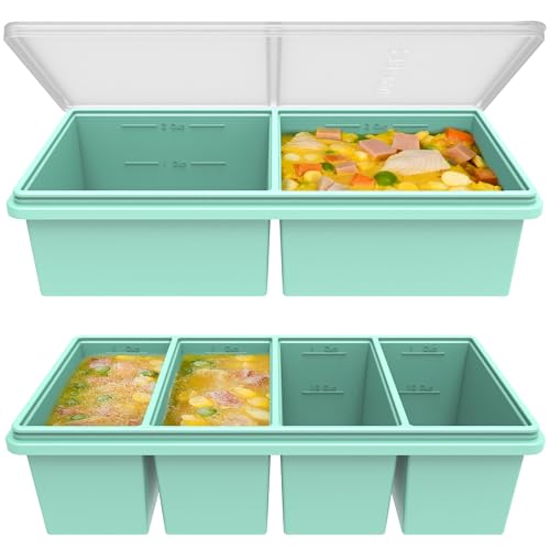 Silicone Soup Freezer Molds with Lids, 2 Cup & 1 Cup Combo, Soup Container Style Ice Cube Trays, Reinforced Steel Rims, For Freezing Broth, Meal Prep and other dishes, Dishwasher & Oven Safe - 2 Pack