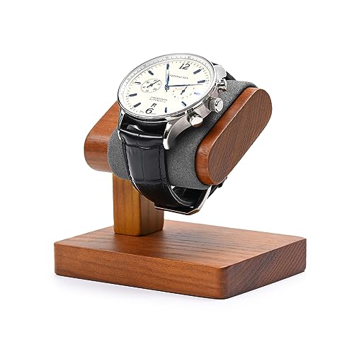 Solid Wood Single Watch Display Stand Wristwatch Holder Grey | with soft microfiber cushion, scratch-resistant protective design for home storage, retail display and watch photography