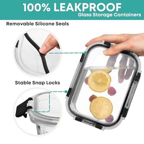 Razab 30 PC Glass Food Storage Containers with Lids - Reusable Glass Meal Prep Containers for Lunch and Leftovers - Airtight & Leakproof Snap Locking Lids - Oven, Freezer, Microwave, Dishwasher Safe