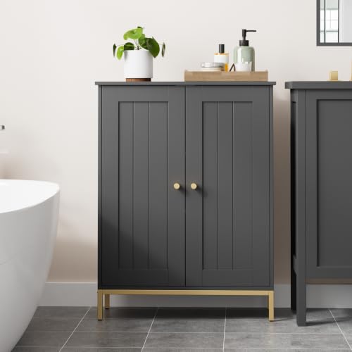 Bathroom Storage Cabinet, Freestanding Floor Cabinet, Black | Bathroom Organizers and Storage, Adjustable Shelves, Small Cabinet for Bathroom Living Room Laundry Room