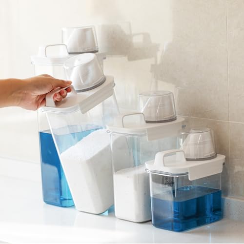Provoue Laundry Detergent Dispenser-2 Pack, 37 oz Detergent Dispenser with 4 Removable Labels, Laundry Soap Dispenser for Laundry Room Organization and Storage, BPA Free & PET Plastic Clear