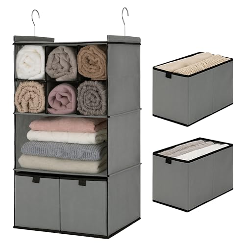 Hanging Closet Organizer with Drawers, 4 Shelf Div... (Fabric)