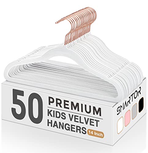 Kids Velvet Hangers 50 Pack, 14 Inch Premium Non S... (50 Count | White | Velvet)