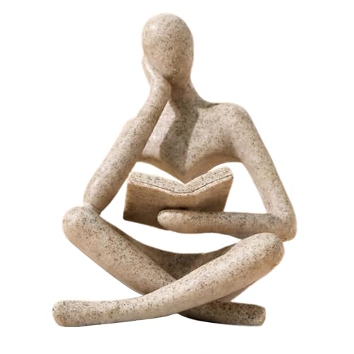 Bookshelf Decor Thinker Statue - Abstract Art Read... (Beige | Resin)