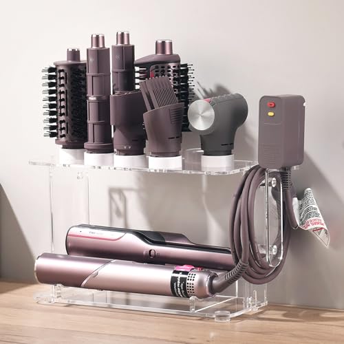 Organizer for Shark FlexStyle FlexFusion, Countertop/Wall Mount | Acrylic Holder for Dyson Airwrap (Not Coanda 2x), Compact Storage Keeps Tools Tidy & Saves Vanity Space, Clear & White