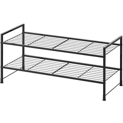Simple Houseware 2-Tier Stackable Wired Grid Shoe Rack, Black | Space Saving with Low Profile, Shelf for Entryway, Closet, Dorm & Garage