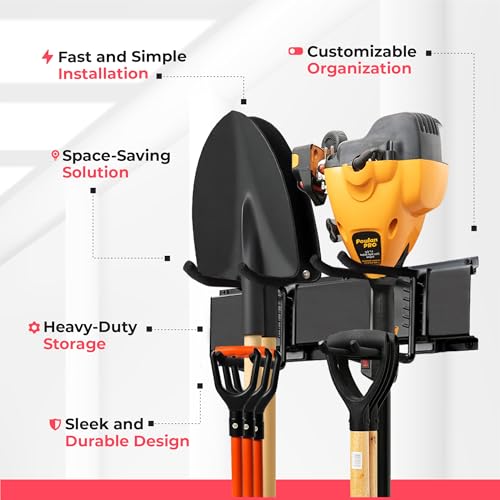 Garage Wall Organizer, Shovel Holder Wall Mount, 48" Double Hooks | 300 lbs, adjustable double-layer tool hangers for garage wall, holds ladders, shovels, rakes, hoses & power tools