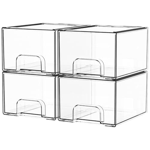 4 Pack Clear Stackable Storage Drawers,4.4'' Tall... (4 Count | Acrylic)