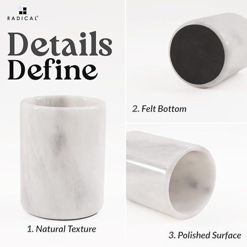 Radicaln Marble Utensil Holder Kitchen Counter, 6.5 Inch Spoon Crock | Handmade White Stone, Utensil Caddy & Crock, Countertop Organizer, Kitchen Decor, Spoon Holder, Non Slip Base, Gift Ready