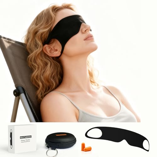 Ultra-Thin Sleep Mask for Travel & Outdoor, 0.3mm & 5g, Breathable Total Blackout Eye Mask, 99.7% Sun Blockout with Portable Leather-Feel Pouch for Beach, Camping, Flights & Office Nap (BLACKk)