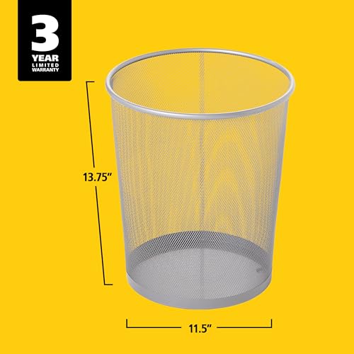 Rubbermaid Commercial Products Concept Collection Mesh Metal Trash Can 5-Gallon Fits Under Desk Silver Wastebasket for School/Office/Home/Bathroom