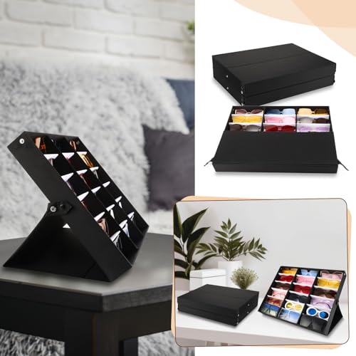 Soaoo 3 Pcs 18 Slot Sunglasses Organizer Storage Holder Eyeglasses Display Case Tray with Stand Fabric Lined Jewelry Storage Box